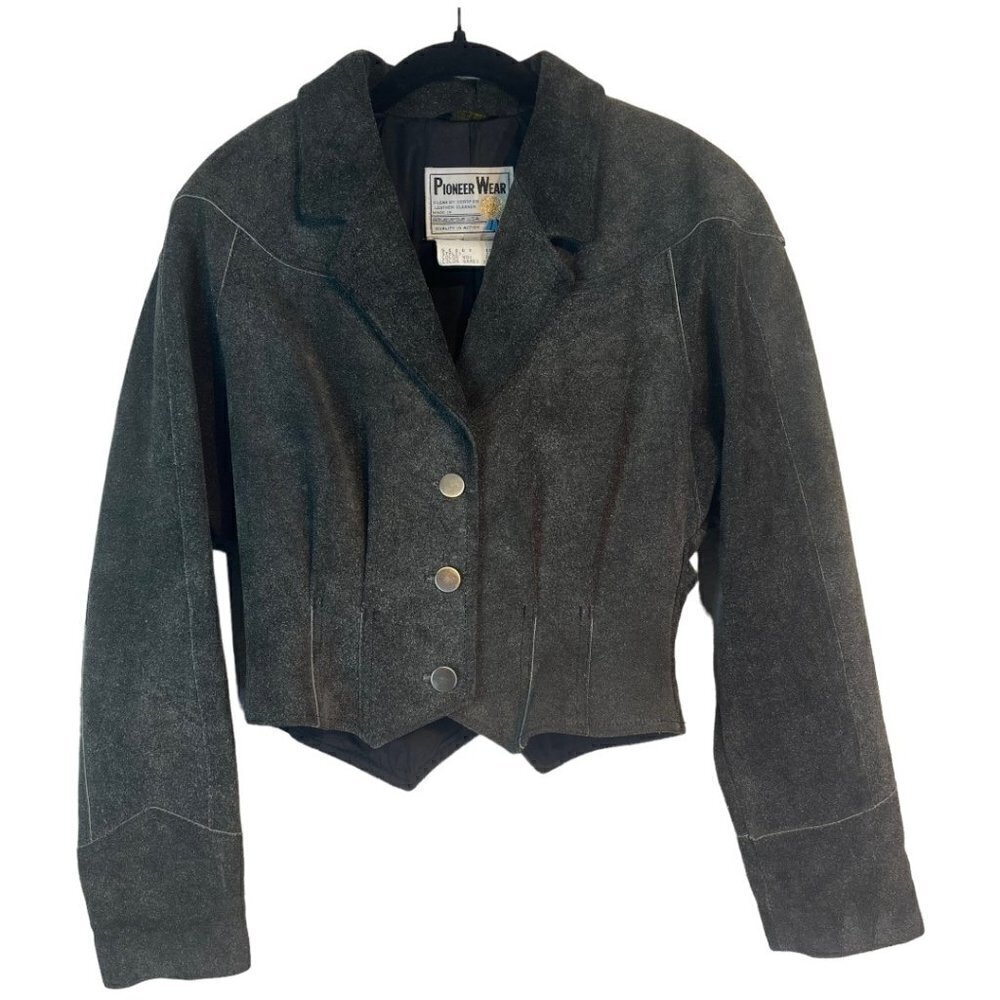 VTG Pioneer Wear Womens Cropped Western Leather Jacket Size 10 Suede 80s Padded